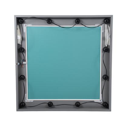 MAKEUP MIRROR-80x80-6 Μοντέρνος Καθρέπτης Μακιγιάζ με Πλαίσιο Φυσικού Ξύλου με Διακόπτη On/Off 12 x E27 AC220-240V - Μ80 x Π7 x Υ80cm - Γκρι Ανθρακί