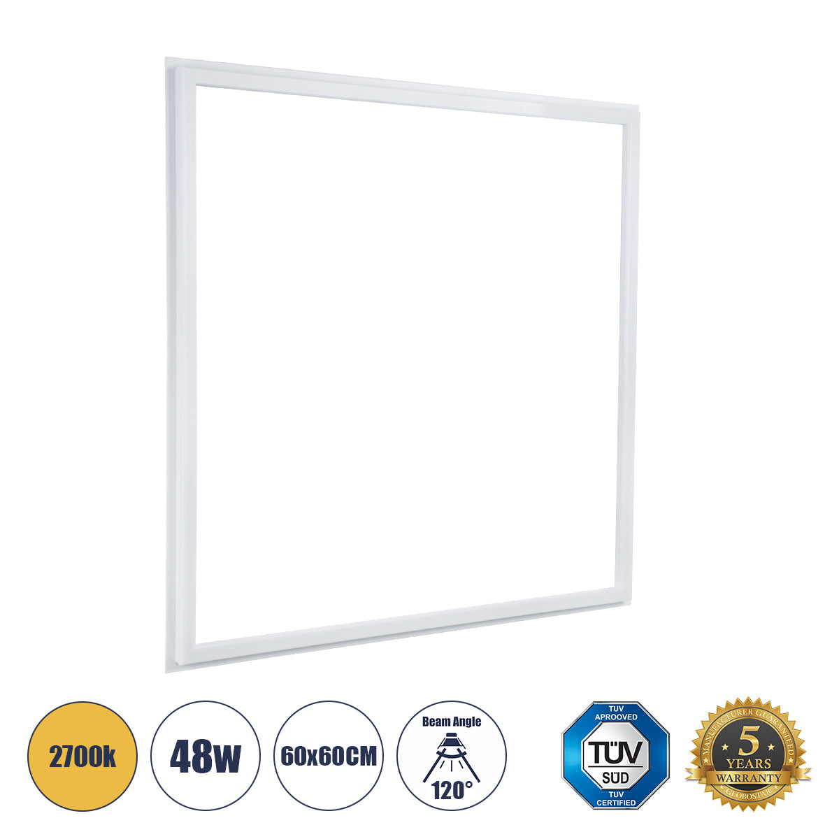 60370 Χωνευτό LED Panel Linear Frameless Super Slim 60x60cm 48W 5280lm 120° CRI≥85Ra AC 220-240V IP44 Μ60 x Π60 x Υ1.5cm - Θερμό Λευκό 2700K - TÜV Certified Driver