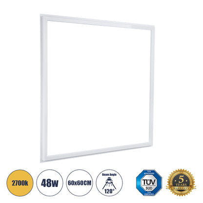 60370 Χωνευτό LED Panel Linear Frameless Super Slim 60x60cm 48W 5280lm 120° CRI≥85Ra AC 220-240V IP44 Μ60 x Π60 x Υ1.5cm - Θερμό Λευκό 2700K - TÜV Certified Driver
