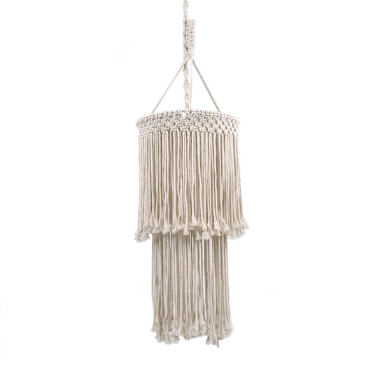 ZAMBIA 36208 Boho - Μακραμέ - Macrame Κρεμαστό Φωτιστικό Οροφής Μονόφωτο 1 x E27 Πλεκτό Χειροποίητο Μπεζ Υφασμάτινο με Σχοινί Φ30 x Υ60cm