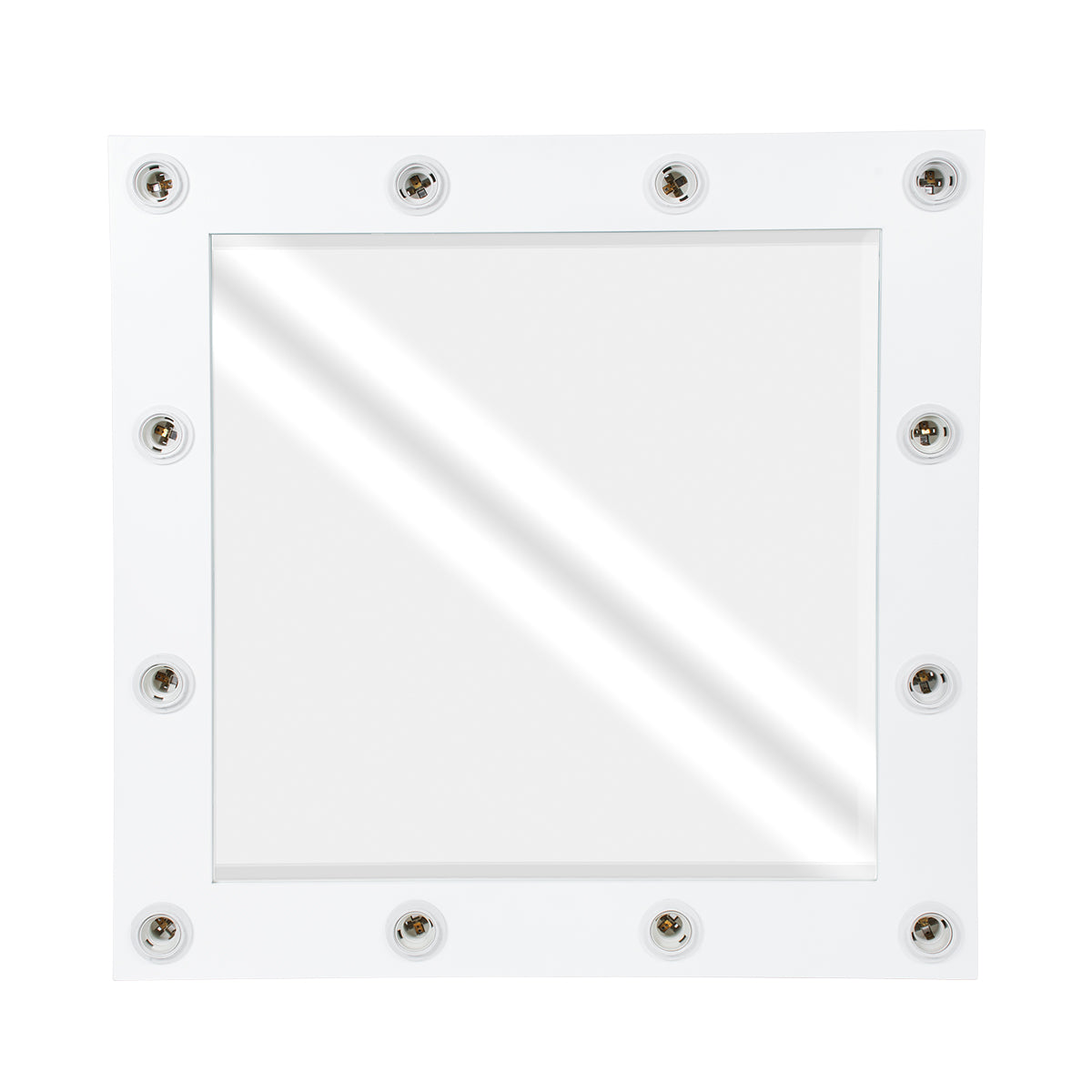 MAKEUP MIRROR-80x80-4 Μοντέρνος Καθρέπτης Μακιγιάζ με Πλαίσιο Φυσικού Ξύλου με Διακόπτη On/Off 12 x E27 AC220-240V - Μ80 x Π7 x Υ80cm - Λευκή Λάκα