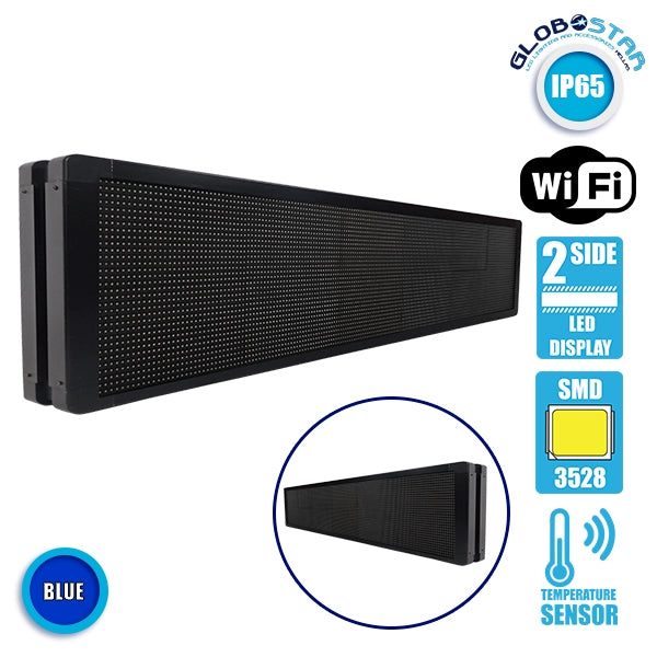 90333 Κυλιόμενη Ψηφιακή Επιγραφή P10 LED SMD AC 220-240V με Wi-Fi - Αδιάβροχή IP65 - Διπλής Όψης - Μ168 x Π12 x Υ40cm Μπλε