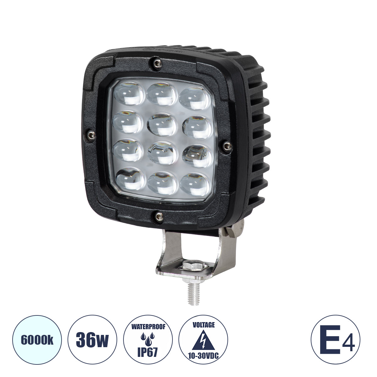 85428 E4 Mark Vehicle & Forklift Work Lights - Φώτα Εργασίας για Οχήματα Περονοφόρα - Κλάρκ LED 36W DC 10-30V Αδιάβροχο IP67 Ψυχρό Λευκό 6000K Μ12.5 x Π9.5 x Υ6.5cm