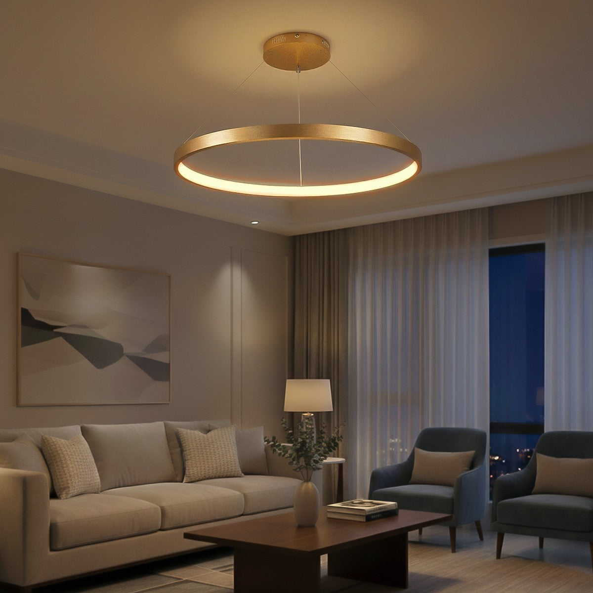 NEMESIS KLV-101-0216 Κρεμαστό Φωτιστικό Οροφής LED 75W 7500lm 180° AC 220-240V IP20 Ρυθμιζόμενο Λευκό CCT με Χειριστήριο από 2700K έως 6000K Dimmable - Lumileds SMD Chip - Χρυσό Πλατίνα - Μ100 x Π100 x Υ4