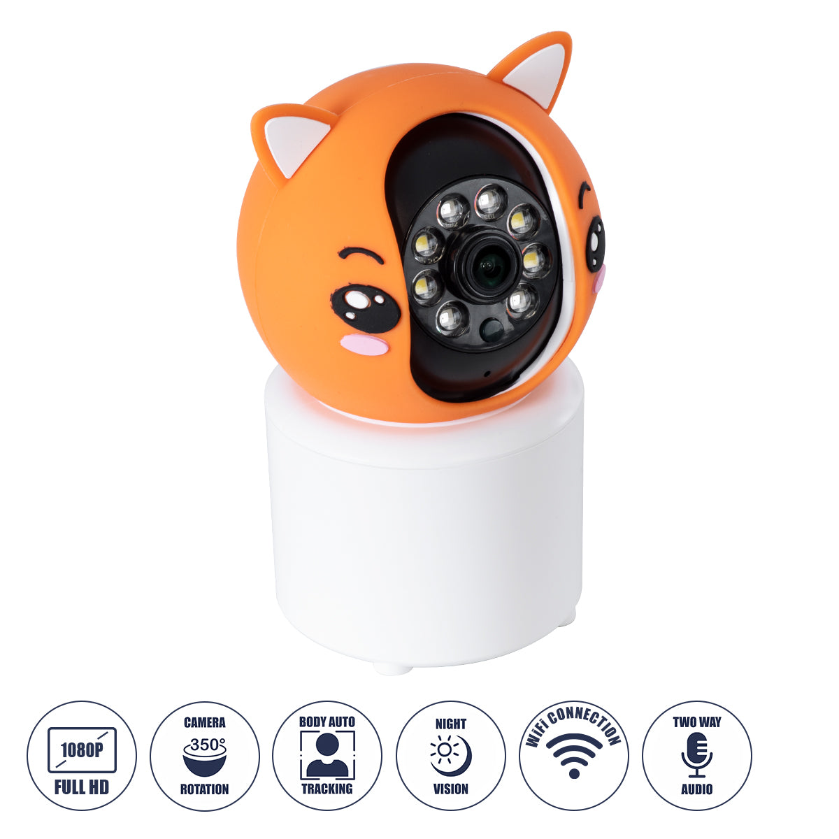 86081 Επιτραπέζια Κάμερα WiFi HD 1080P 350° Διπλή Κατέυθυνση Ομιλίας & Ανιχνευτή Κίνησης - Απομακρυσμένος Έλεγχος Body Auto Tracking IP20 - Πορτοκαλί Λευκό - Φ8 x Υ13cm