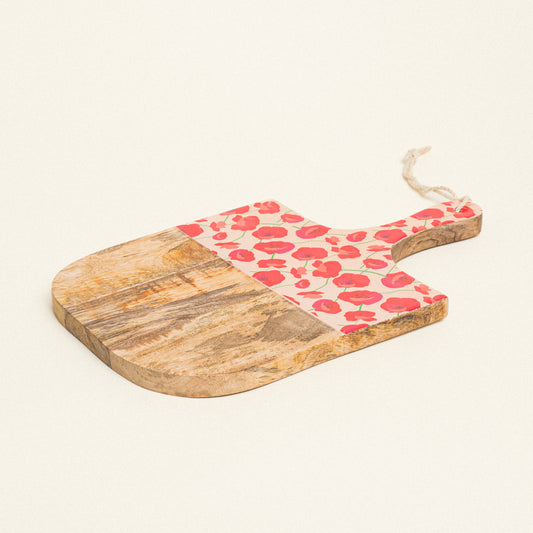 Επιφάνεια Κοπής Ξύλο Μάνγκο με Σχέδιο Παπαρούνας 39x24x2