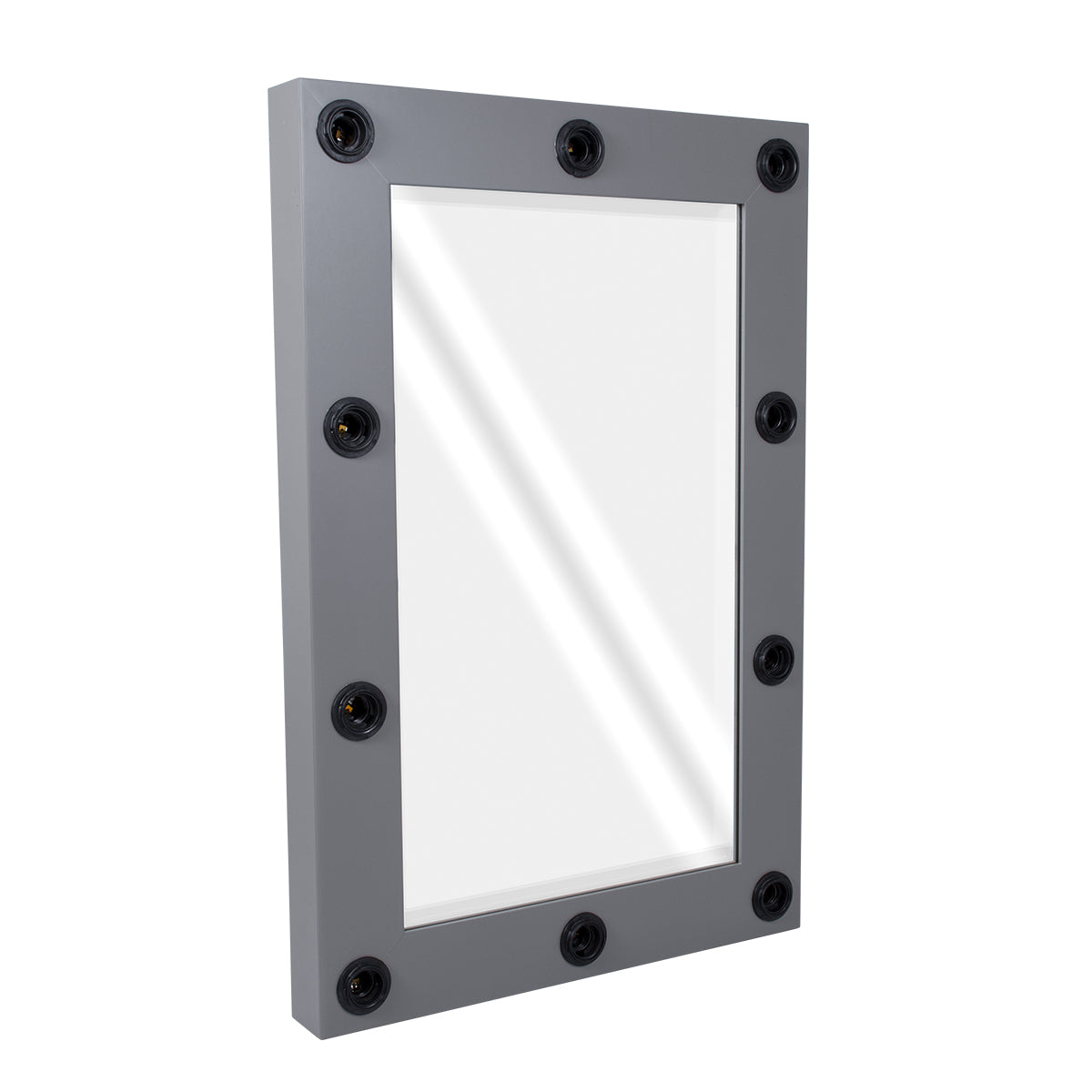 MAKEUP MIRROR-60x90-6 Μοντέρνος Καθρέπτης Μακιγιάζ με Πλαίσιο Φυσικού Ξύλου με Διακόπτη On/Off 10 x E27 AC220-240V - Μ60 x Π7 x Υ90cm - Γκρι Ανθρακί