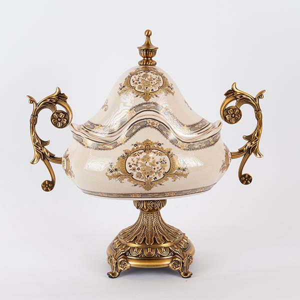 ΦΟΝΤΑΝΙΕΡΑ ΠΟΡΣΕΛΑΝΗ ΛΕΥΚΗ ΜΕ ΧΡΥΣΑ ΛΟΥΛΟΥΔΙΑ 42x19x41