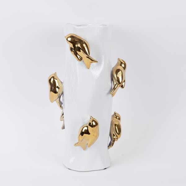 ΒΑΖΟ ΚΕΡΑΜΙΚΟ ΛΕΥΚΟ-ΧΡΥΣΟ 19.5x19.5x38.5