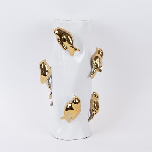 ΒΑΖΟ ΚΕΡΑΜΙΚΟ ΛΕΥΚΟ-ΧΡΥΣΟ 19.5x19.5x38.5