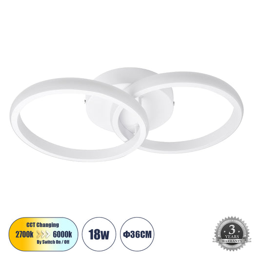 CORA 61059 Μοντέρνο Φωτιστικό Οροφής LED 18W 2160lm 300° AC 220-240V IP20 Ρυθμιζόμενο Λευκό CCT με On/Off 2700K/4500K/6000K - Lumileds SMD Chip - Λευκό Ματ - Μ36 x Π20.5 x Υ7