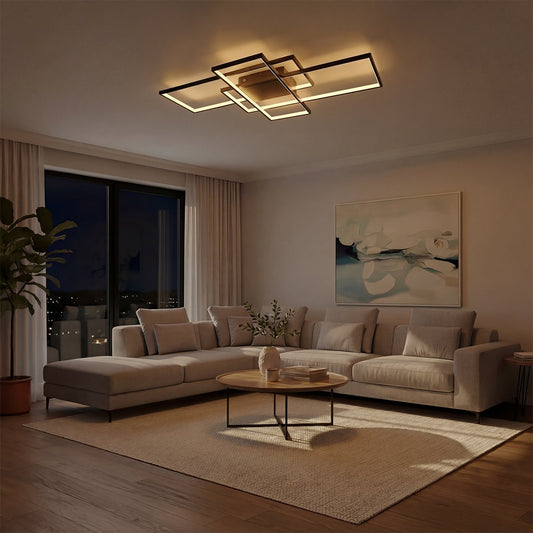 QUADRA KLV-101-0296 Φωτιστικό Οροφής LED 120W 12000lm 120° AC 220-240V IP20 Ρυθμιζόμενο Λευκό CCT με Χειριστήριο από 2700K έως 6000K Dimmable - Lumileds SMD Chip - Μαύρο Ματ - Μ105 x Π60 x Υ9