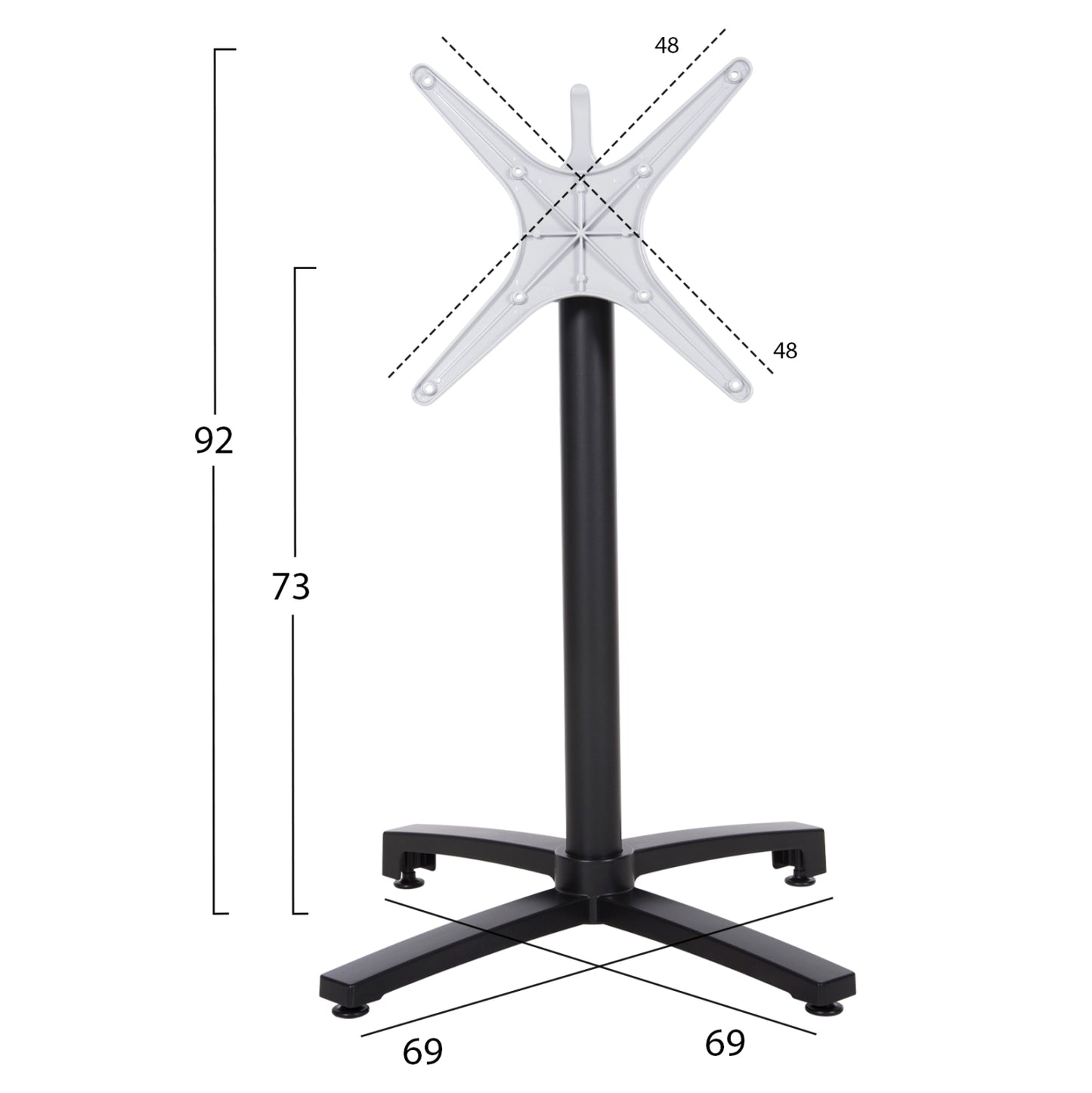 ALUMINUM FOLDING BASE BLACK MATT WITH CROSS 69x69x73