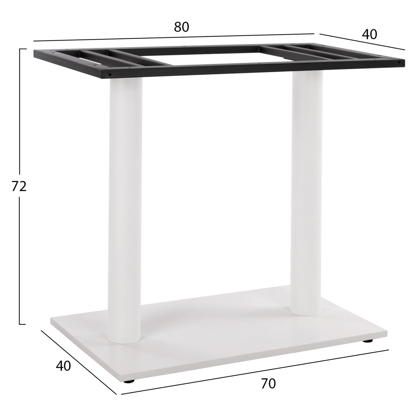 DOUBLE METAL LEG MATTE WHITE WITH ADJUSTABLE FEET 80x40x72