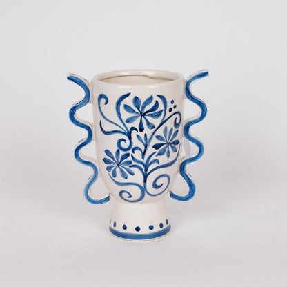 ΒΑΖΟ ΚΕΡΑΜΙΚΟ ΜΕ ΛΟΥΛΟΥΔΙΑ ΜΠΛΕ-ΛΕΥΚΟ 20.8x13x23.8