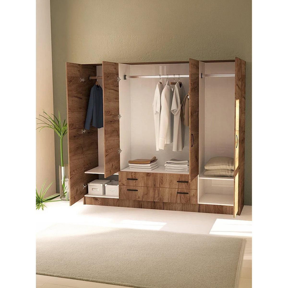 Hana Four-Door Wardrobe Natural 200x52x181