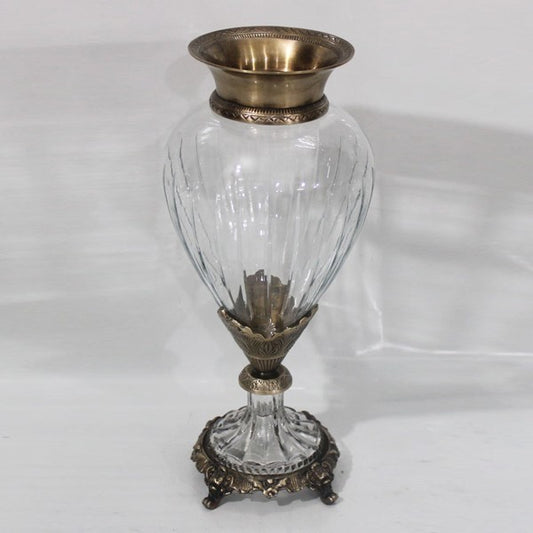 ΒΑΖΟ ΓΥΑΛΙΝΟ ΜΕ ΜΕΤΑΛΛΙΚΑ ΤΕΛΕΙΩΜΑΤΑ ΑΝΤΙΚΕ ΧΡΥΣΟ-ΔΙΑΦΑΝΕΣ ΓΥΑΛΙ 17x17x38