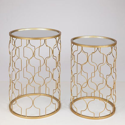 S/2 ΒΟΗΘΗΤΙΚΑ ΤΡΑΠΕΖΑΚΙΑ ΜΕΤΑΛΛΙΚΑ ΜΕ ΓΥΑΛΙ ΧΡΥΣΑ 38x38x55.5/33x33x50.5