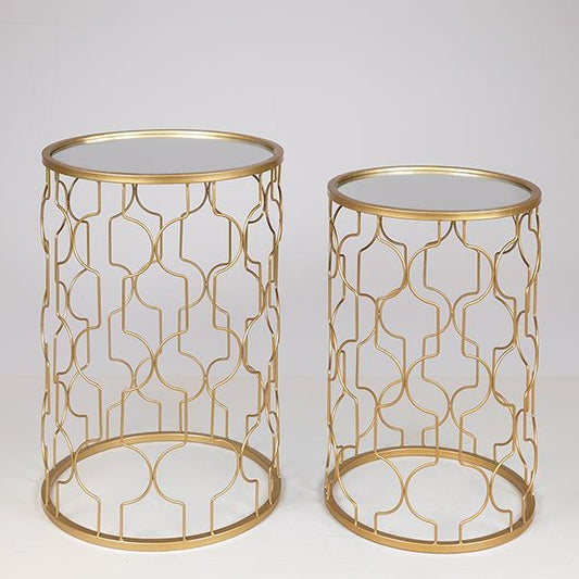 S/2 ΒΟΗΘΗΤΙΚΑ ΤΡΑΠΕΖΑΚΙΑ ΜΕΤΑΛΛΙΚΑ ΜΕ ΓΥΑΛΙ ΧΡΥΣΑ 38x38x55.5/33x33x50.5