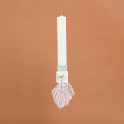 Λαμπάδα Στολισμένη Μακραμέ Φύλλο Σάπιο Μήλο σε Συσκευασία Δώρου