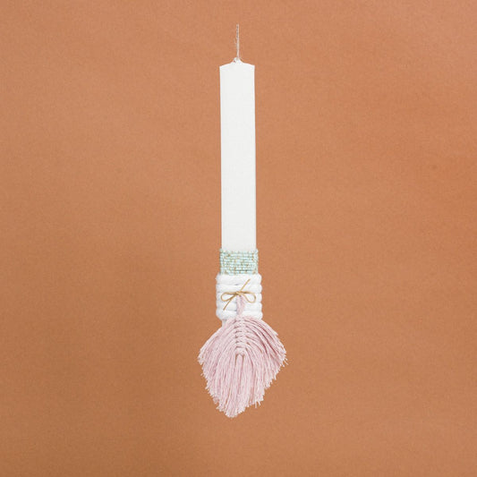 Λαμπάδα Στολισμένη Μακραμέ Φύλλο Σάπιο Μήλο σε Συσκευασία Δώρου