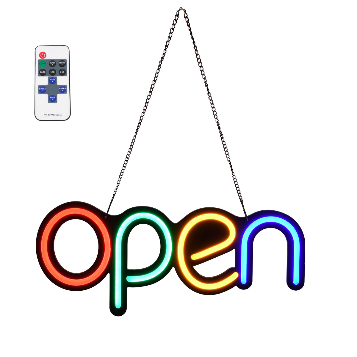85856 Φωτιστικό Ταμπέλα Φωτεινή Επιγραφή NEON LED Σήμανσης Animated OPEN 30W AC 230V με Διακόπτη On/Off και Ασύρματο Χειριστήριο IR Κόκκινο - Πράσινο - Κίτρινο - Γαλάζιο