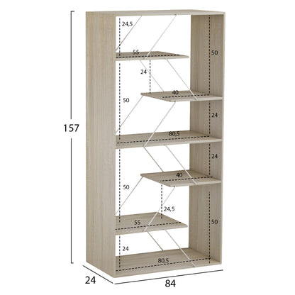 TARS SONAMA BOOKCASE MELAMINE WHITE METAL BARS 84x24x157