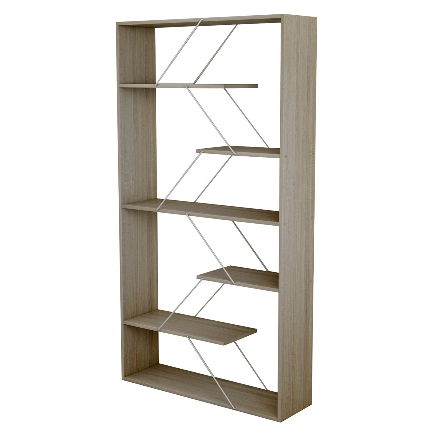 TARS SONAMA BOOKCASE MELAMINE WHITE METAL BARS 84x24x157