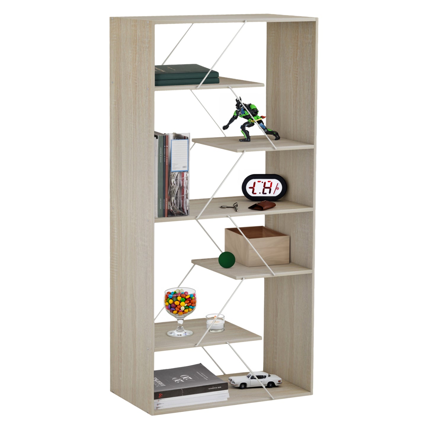 TARS SONAMA BOOKCASE MELAMINE WHITE METAL BARS 84x24x157