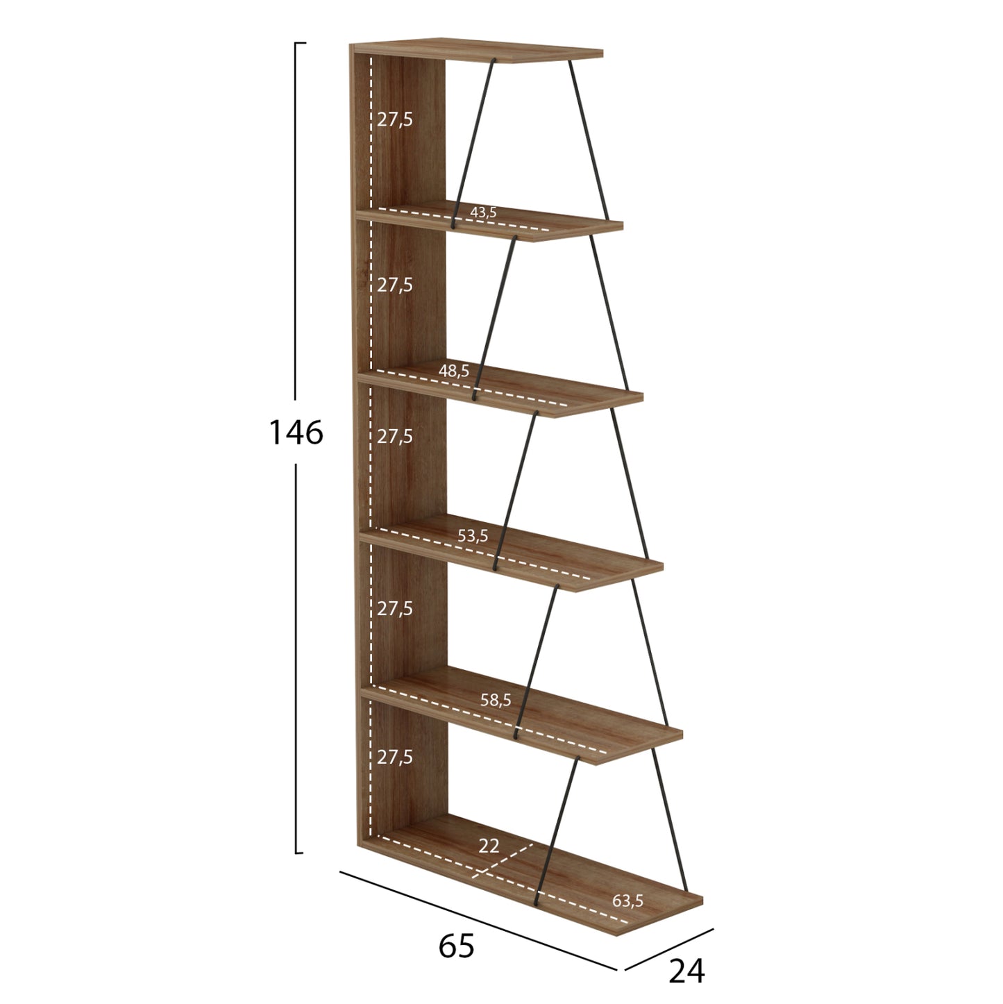 MINI TARS LIBRARY NATURAL OAK BLACK METAL BARS 65x22-24x146