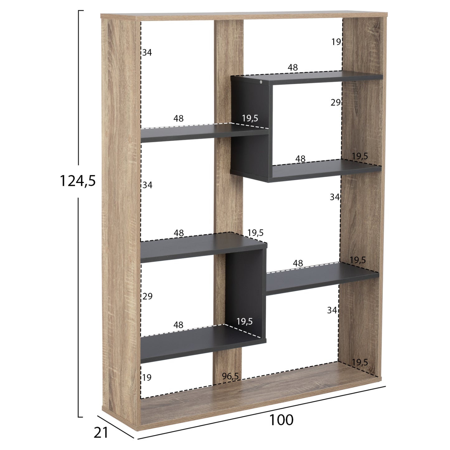 MARCELINE GREY BOOKCASE 100x21x124.5