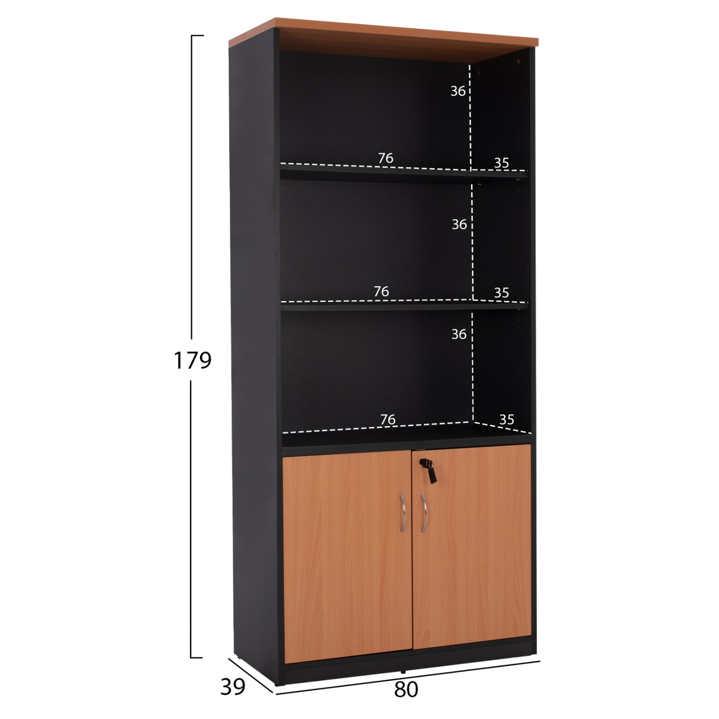ABELINA PROFESSIONAL OFFICE BOOKCASE IN BEECH COLOUR WITH 2 DOORS 80x39x179