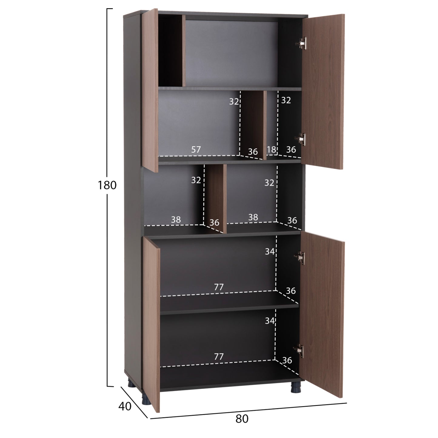 OFFICE BOOKCASE MAVIX MELAMINE GREY WALNUT 80x40x180