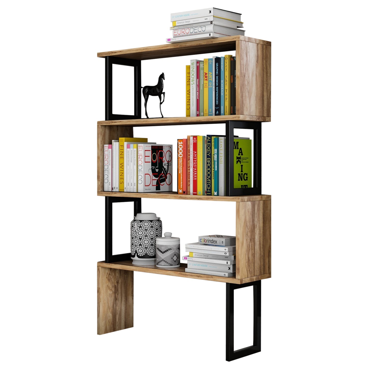 BOOKCASE INGRID WALNUT WITH BLACK FRAME 80x22x128