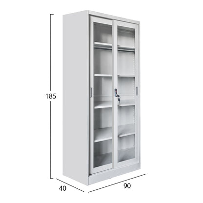 BOOKCASE WITH SLIDING DOORS SIDER METAL WHITE 90x40x185