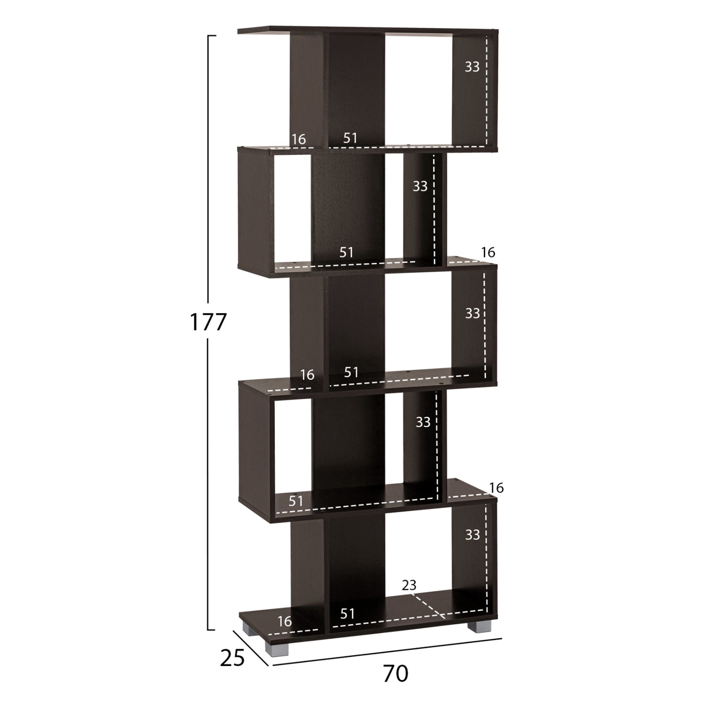 MELAMINE BOOKCASE EZIR WENGE 70x25x177