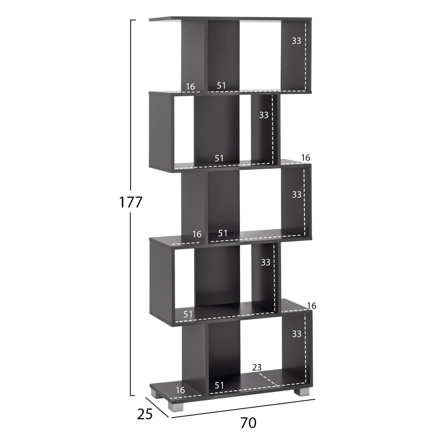 GREY MELAMINE BOOKCASE 70x25x177