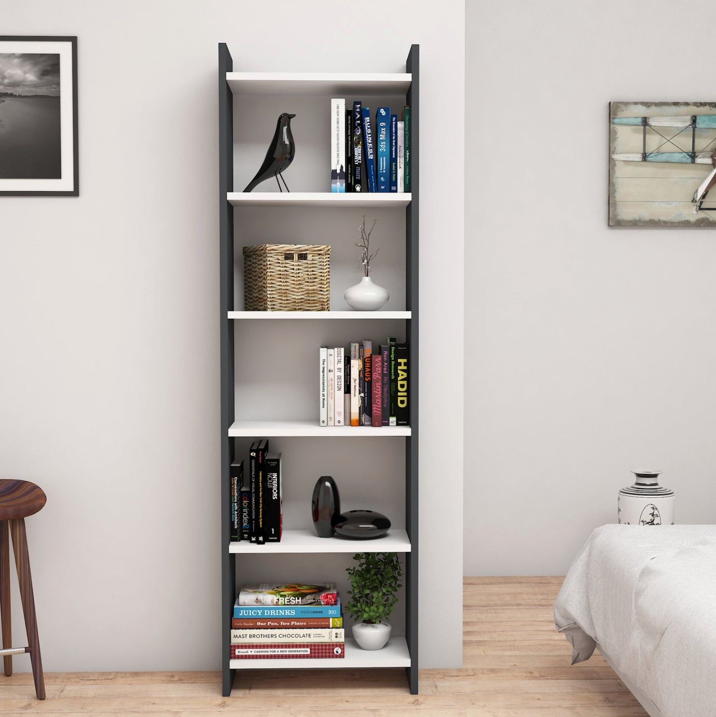CLASSIKER BOOKCASE MELAMINE GREY WHITE 48,5x22x160