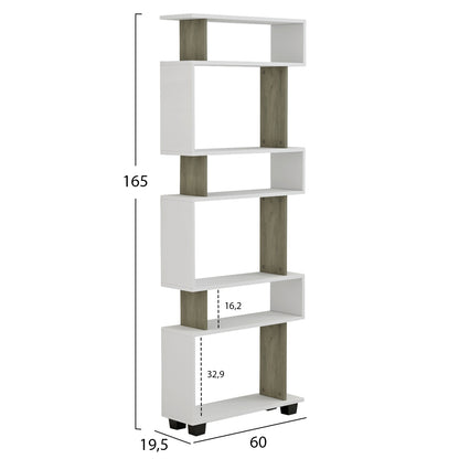 BOOKCASE MELAMINE OWLOLIVE GREY WHITE 60x19,5x165