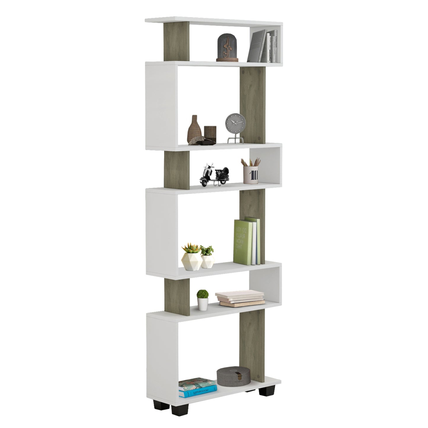 BOOKCASE MELAMINE OWLOLIVE GREY WHITE 60x19,5x165