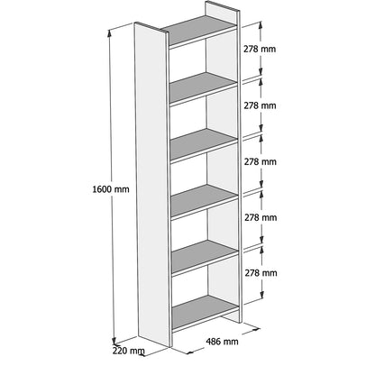 CLASSICER MELAMINE BOOKCASE SONOMA WHITE 48.5x22x160