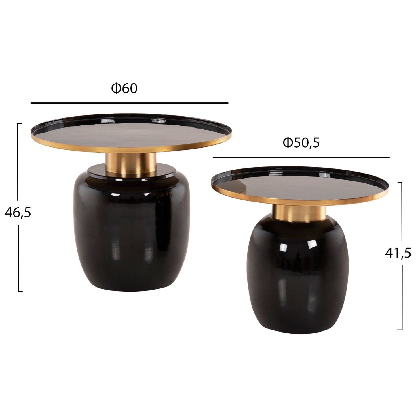 FRYNX SIDE TABLES 2 PCS BLACK & GOLD METAL D60cm & D50.5cm