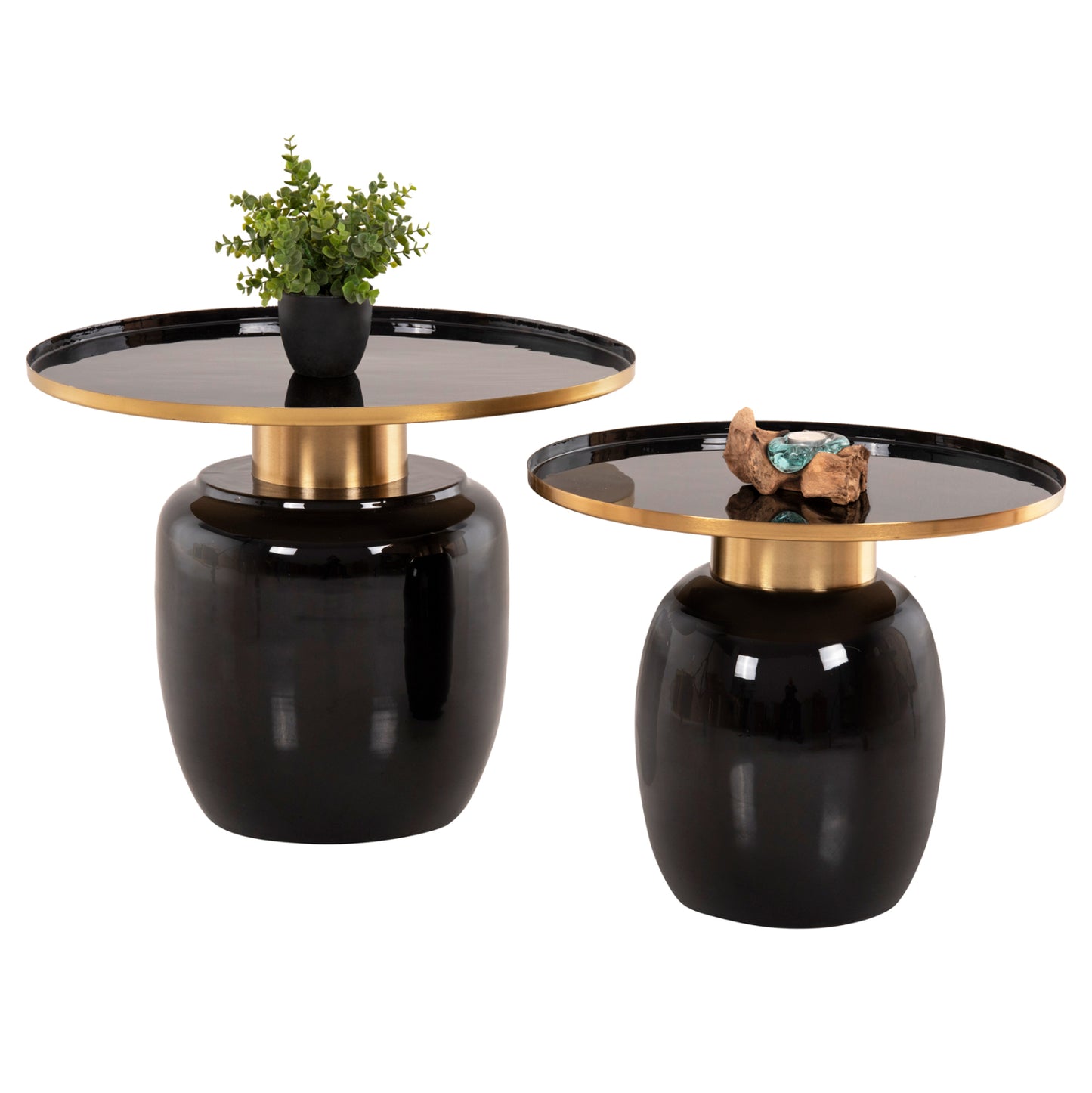 FRYNX SIDE TABLES 2 PCS BLACK & GOLD METAL D60cm & D50.5cm