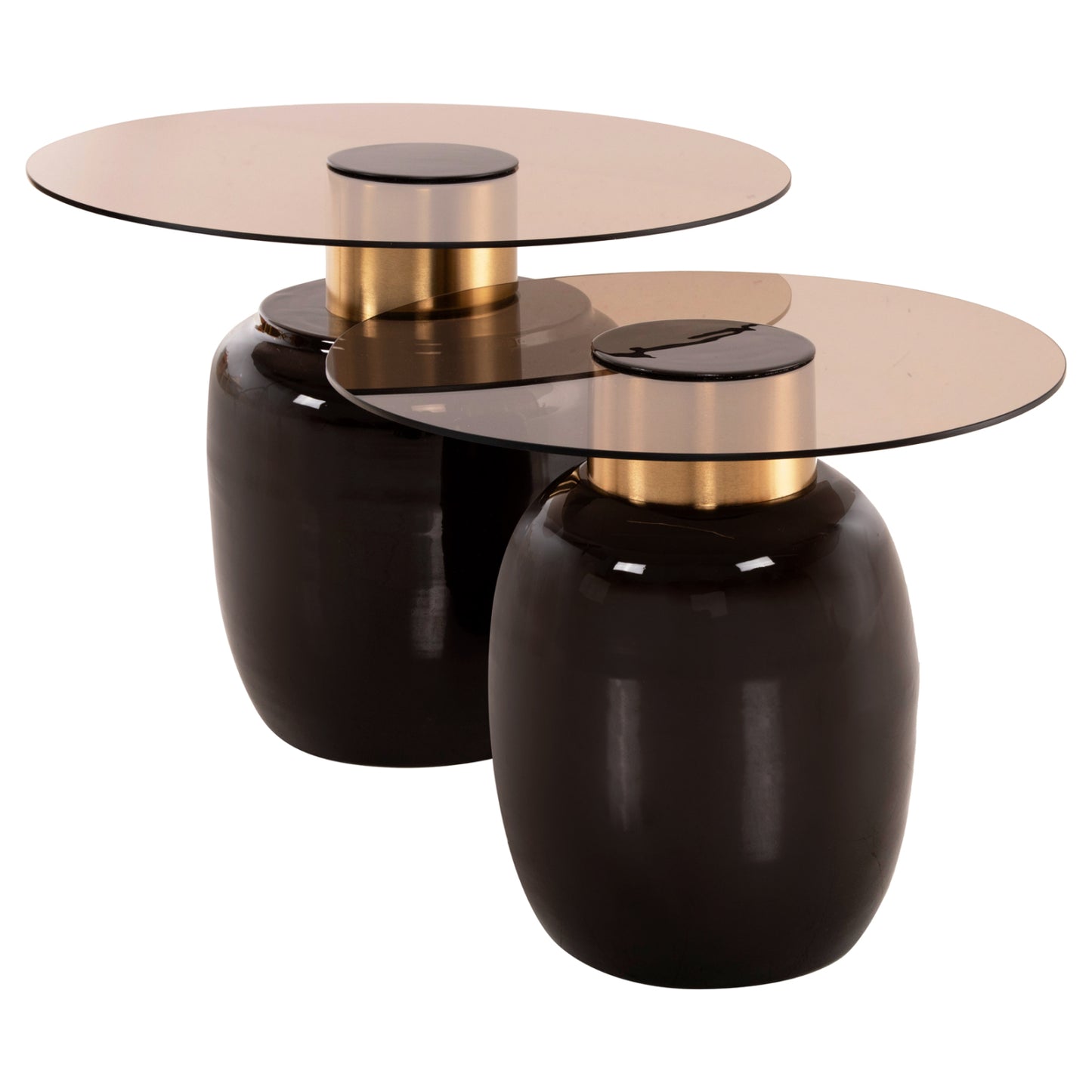 SIDE TABLES 2 PCS FRYN METAL IN BROWN & GOLD GLASS Ø60cm & Ø50cm