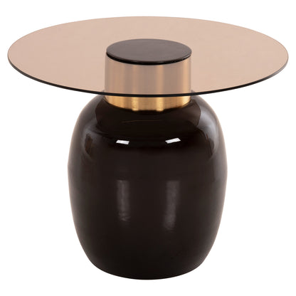 SIDE TABLES 2 PCS FRYN METAL IN BROWN & GOLD GLASS Ø60cm & Ø50cm