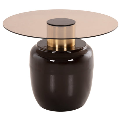 SIDE TABLES 2 PCS FRYN METAL IN BROWN & GOLD GLASS Ø60cm & Ø50cm