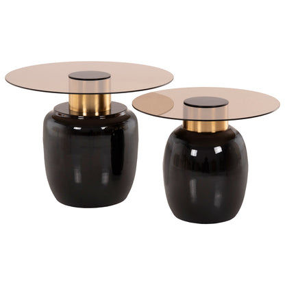 SIDE TABLES 2 PCS FRYN METAL IN BROWN & GOLD GLASS Ø60cm & Ø50cm
