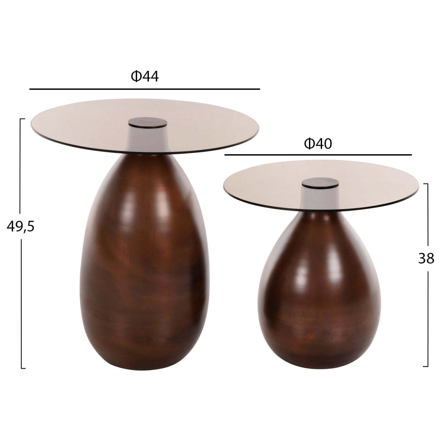 REGEN NESTING TABLES 2PCS METAL COPPER GLASS Φ44cm & Φ40cm
