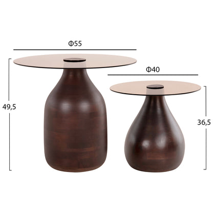 ΒΟΗΘΗΤΙΚΑ ΤΡΑΠΕΖΑΚΙΑ 2 ΤΜΧ CHANG ΞΥΛΟ MANGO ΓΥΑΛΙ TOP Φ55x49,5 & Φ40x36,5