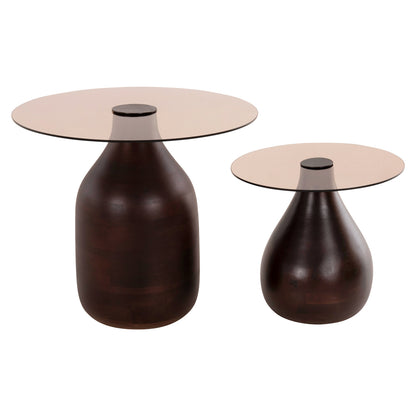 ΒΟΗΘΗΤΙΚΑ ΤΡΑΠΕΖΑΚΙΑ 2 ΤΜΧ CHANG ΞΥΛΟ MANGO ΓΥΑΛΙ TOP Φ55x49,5 & Φ40x36,5